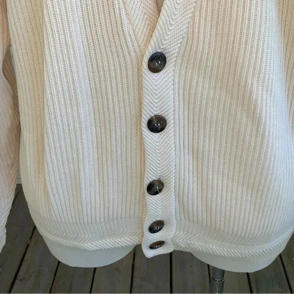 Cambridge Ribbed Knit Grandpa Cardigan Sweater Cream Baggy Dad XL Grunge Cobain - Picture 4 of 6
